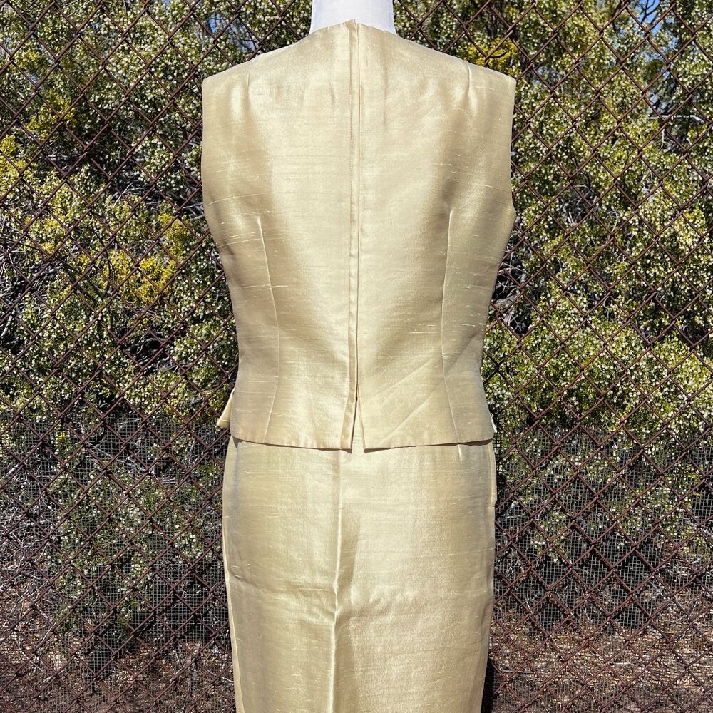 Vintage 60s 3-Piece Slubbed Silk Suit Embellished w/ Rhinestones, Pearls, Sz 14 - Picture 9 of 16